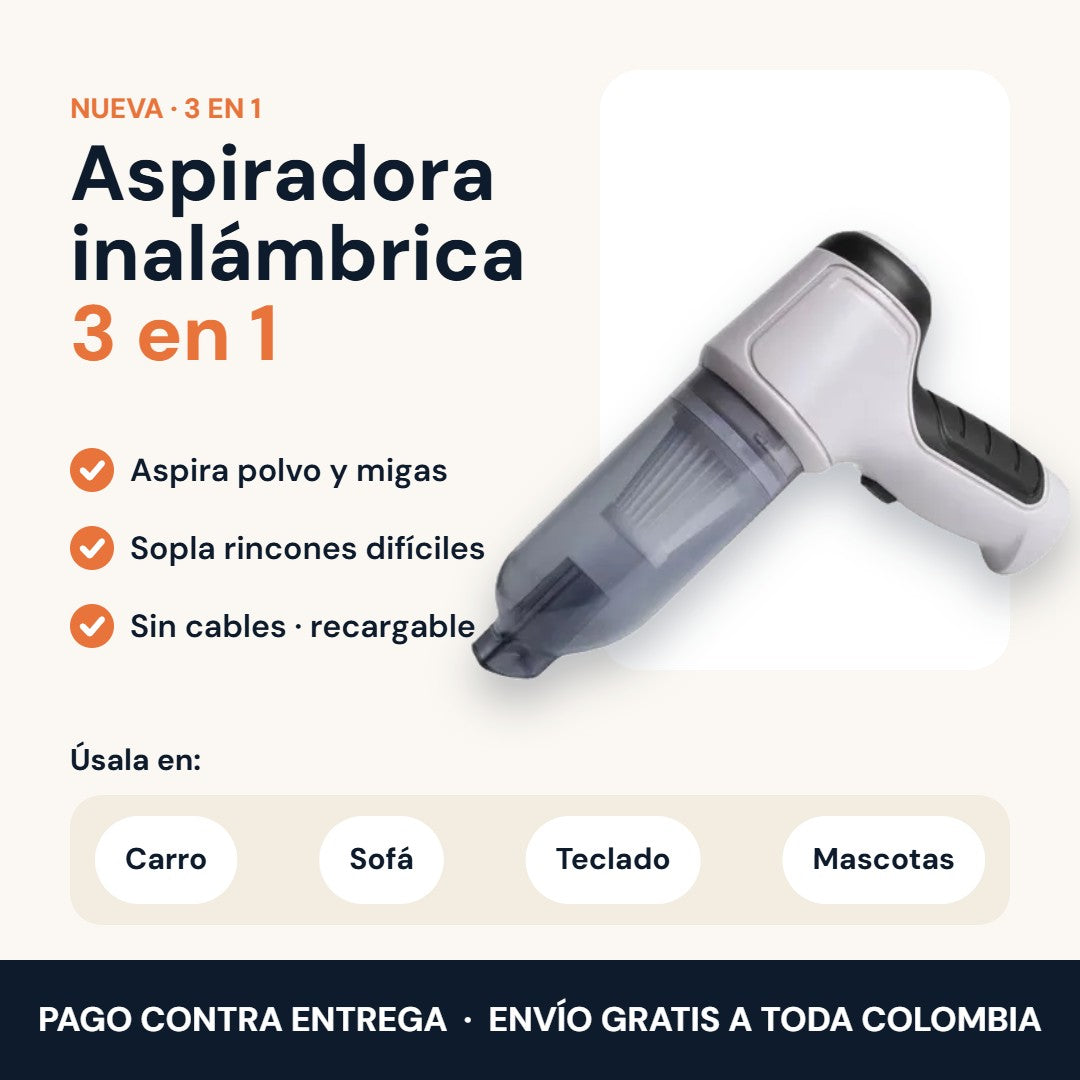Aspiradora inalámbrica 3 en 1: aspira, sopla y sin cables
